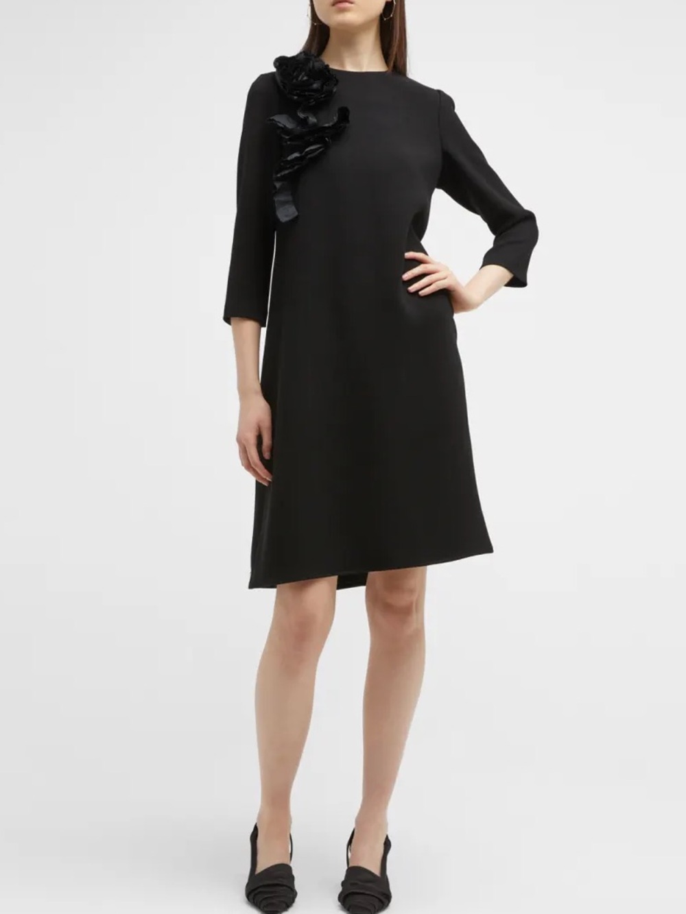 Rickie Freeman Teri Jon Black Crepe Floral Appliqué Cocktail Shift Dress Sz 12
